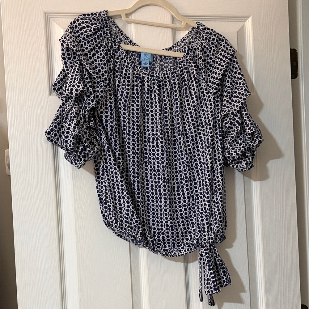 CeCe Navy and White Dot Blouse medium